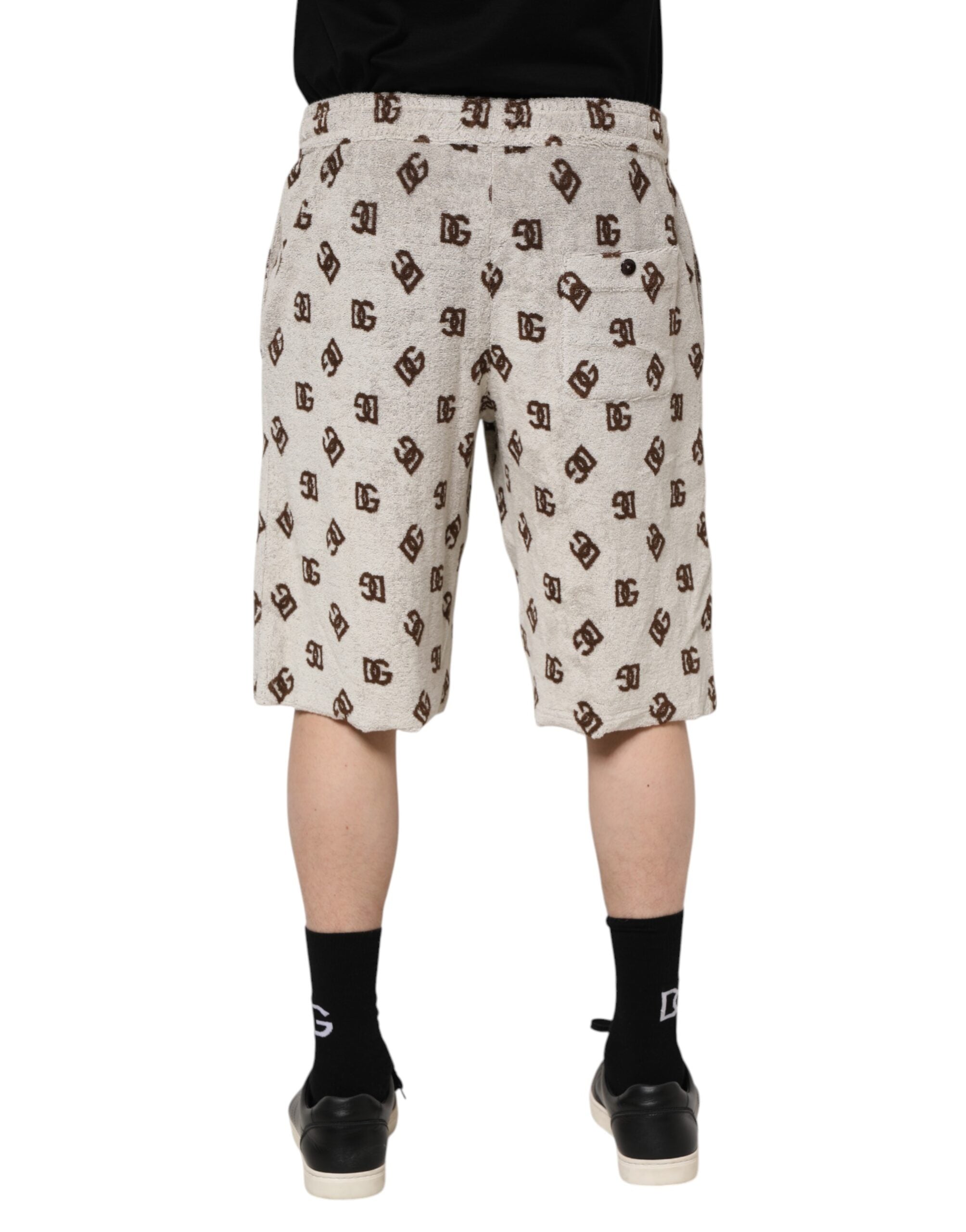 Dolce & Gabbana White Cotton DG Mania Print Men Bermuda Shorts